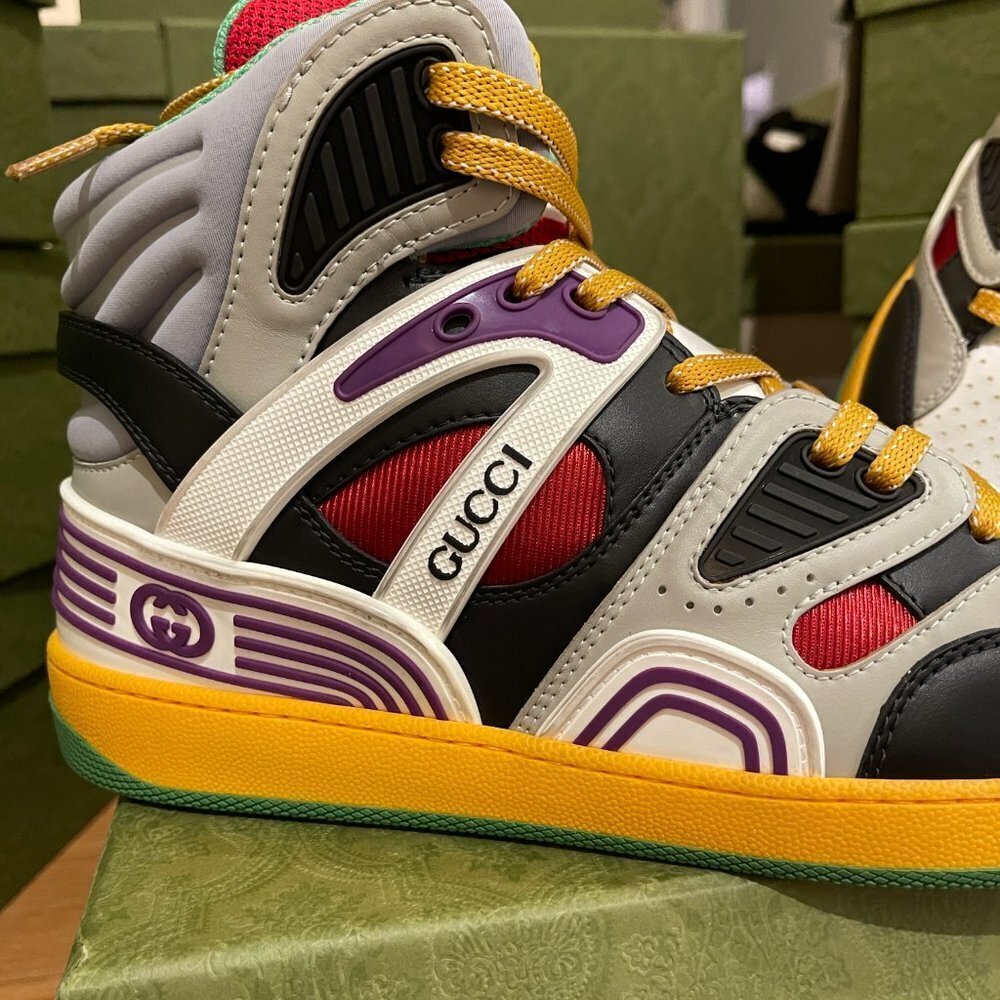 GUCCI  BASKET  "BLACK DEMETRA" MENS HIGH TOP SNEAKER SHOE, SIZE G 6 - Picture 13 of 13